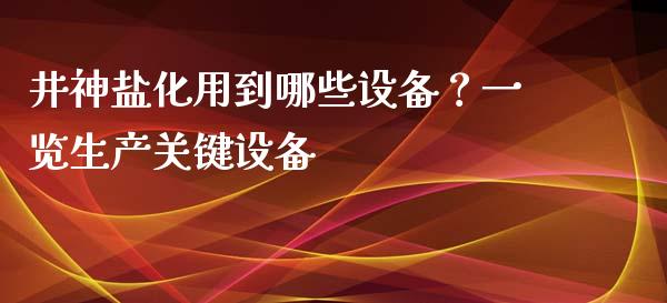 井神盐化用到哪些设备？一览生产关键设备_https://cj001.lansai.wang_财经问答_第1张