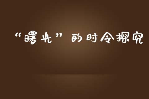 “曙光”的时令探究_https://cj001.lansai.wang_期货问答_第1张