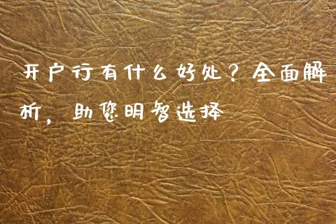 开户行有什么好处？全面解析，助您明智选择_https://cj001.lansai.wang_财经百问_第1张