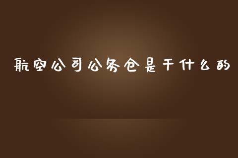 航空公司公务仓是干什么的_https://cj001.lansai.wang_财经百问_第1张