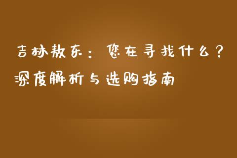吉林敖东：您在寻找什么？深度解析与选购指南_https://cj001.lansai.wang_理财问答_第1张