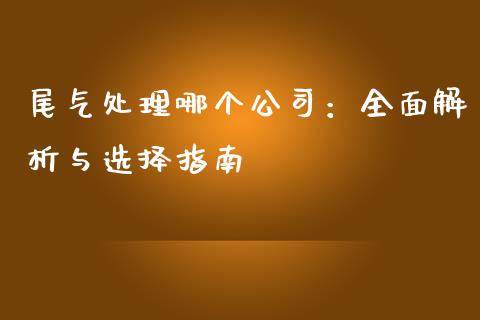 尾气处理哪个公司：全面解析与选择指南_https://cj001.lansai.wang_保险问答_第1张