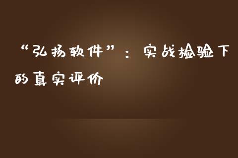 “弘扬软件”：实战检验下的真实评价_https://cj001.lansai.wang_股市问答_第1张