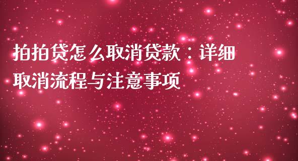 拍拍贷怎么取消贷款：详细取消流程与注意事项_https://cj001.lansai.wang_保险问答_第1张