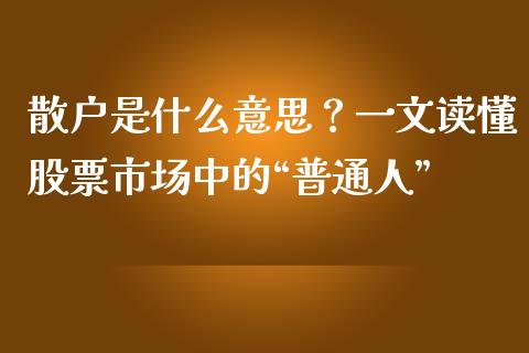 散户是什么意思？一文读懂股票市场中的“普通人”_https://cj001.lansai.wang_理财问答_第1张