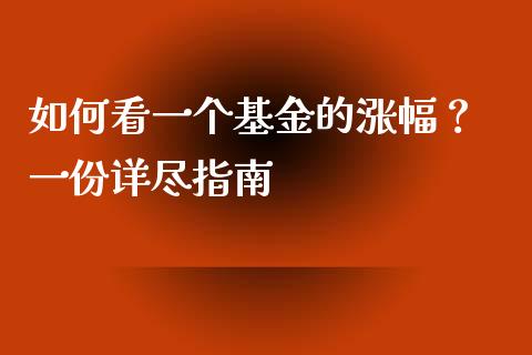 如何看一个基金的涨幅？ 一份详尽指南_https://cj001.lansai.wang_金融问答_第1张