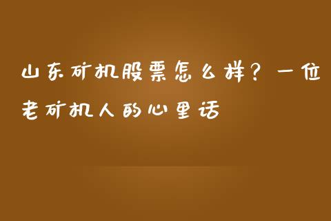 山东矿机股票怎么样？一位老矿机人的心里话_https://cj001.lansai.wang_理财问答_第1张
