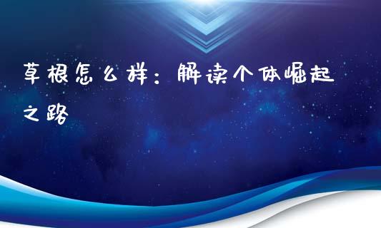 草根怎么样：解读个体崛起之路_https://cj001.lansai.wang_期货问答_第1张
