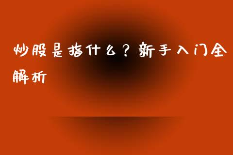 炒股是指什么？新手入门全解析_https://cj001.lansai.wang_会计问答_第1张