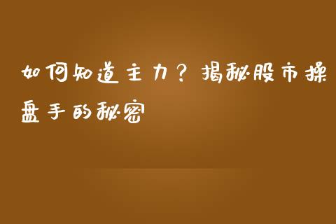 如何知道主力？揭秘股市操盘手的秘密_https://cj001.lansai.wang_理财问答_第1张
