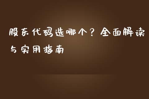 股东代码选哪个？全面解读与实用指南_https://cj001.lansai.wang_财经问答_第1张