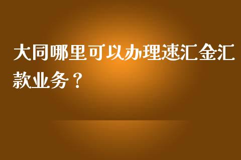 大同哪里可以办理速汇金汇款业务？_https://cj001.lansai.wang_财经问答_第1张
