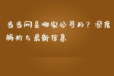 当当网是哪家公司的？深度解析与最新信息_https://cj001.lansai.wang_保险问答_第1张