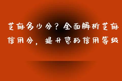 芝麻多少分？全面解析芝麻信用分，提升您的信用等级_https://cj001.lansai.wang_理财问答_第1张