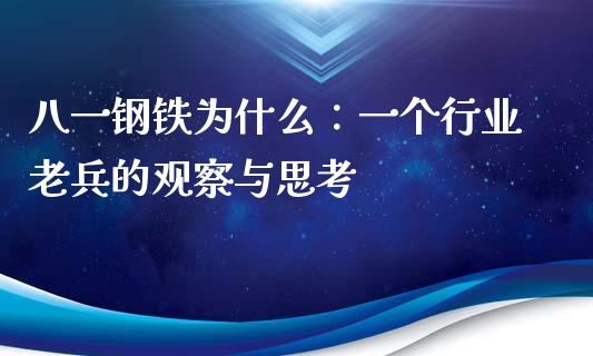 八一钢铁为什么：一个行业老兵的观察与思考_https://cj001.lansai.wang_期货问答_第1张