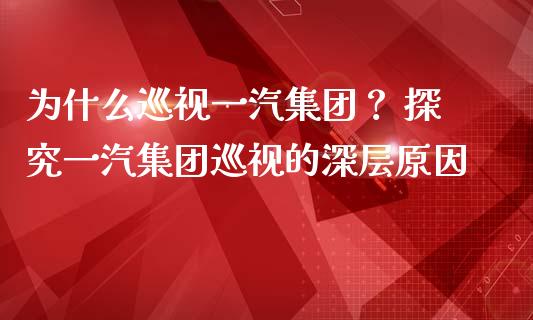 为什么巡视一汽集团？ 探究一汽集团巡视的深层原因_https://cj001.lansai.wang_财经问答_第1张