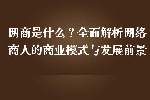 网商是什么？全面解析网络商人的商业模式与发展前景_https://cj001.lansai.wang_股市问答_第1张