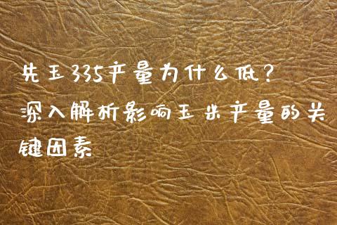 先玉335产量为什么低？深入解析影响玉米产量的关键因素_https://cj001.lansai.wang_会计问答_第1张
