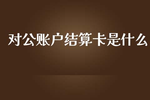 对公账户结算卡是什么_https://cj001.lansai.wang_金融问答_第1张