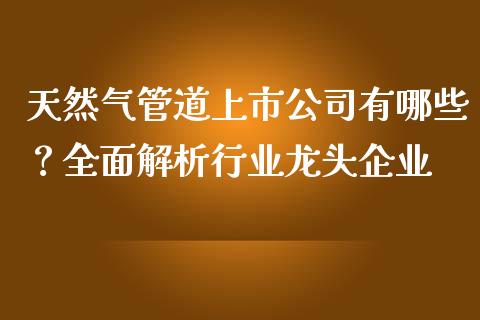 天然气管道上市公司有哪些？全面解析行业龙头企业_https://cj001.lansai.wang_期货问答_第1张