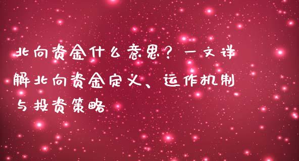 北向资金什么意思？一文详解北向资金定义、运作机制与投资策略_https://cj001.lansai.wang_保险问答_第1张