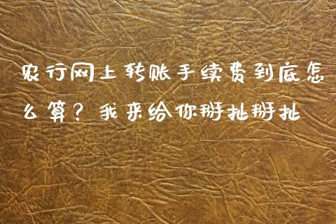 农行网上转账手续费到底怎么算？我来给你掰扯掰扯_https://cj001.lansai.wang_会计问答_第1张
