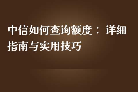 中信如何查询额度： 详细指南与实用技巧_https://cj001.lansai.wang_理财问答_第1张