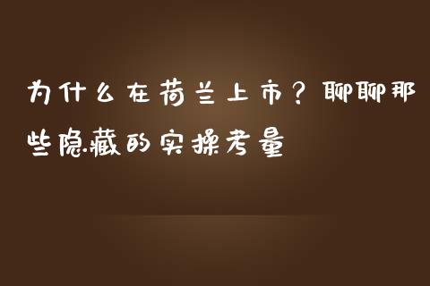 为什么在荷兰上市？聊聊那些隐藏的实操考量_https://cj001.lansai.wang_股市问答_第1张