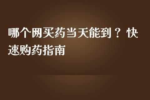 哪个网买药当天能到？ 快速购药指南_https://cj001.lansai.wang_保险问答_第1张