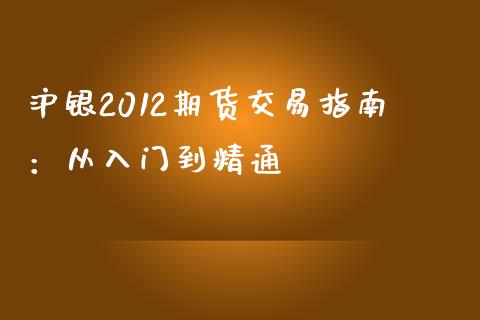 沪银2012期货交易指南：从入门到精通_https://cj001.lansai.wang_财经百问_第1张