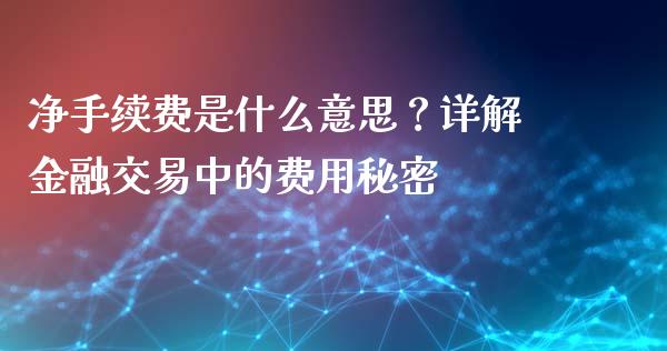 净手续费是什么意思？详解金融交易中的费用秘密_https://cj001.lansai.wang_理财问答_第1张