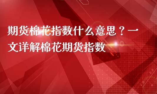 期货棉花指数什么意思？一文详解棉花期货指数_https://cj001.lansai.wang_理财问答_第1张