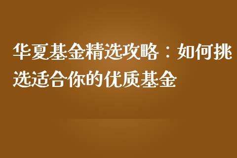 华夏基金精选攻略：如何挑选适合你的优质基金_https://cj001.lansai.wang_期货问答_第1张