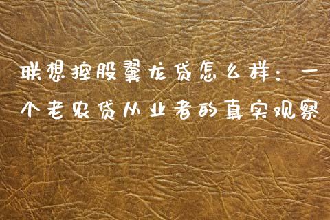 联想控股翼龙贷怎么样：一个老农贷从业者的真实观察_https://cj001.lansai.wang_期货问答_第1张