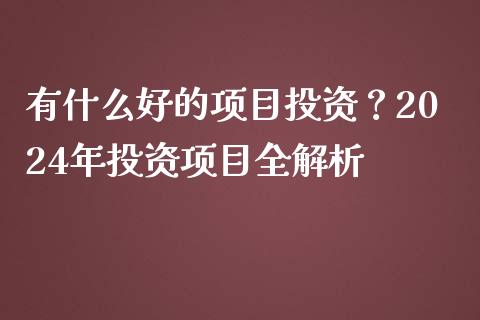 有什么好的项目投资？2024年投资项目全解析_https://cj001.lansai.wang_财经问答_第1张
