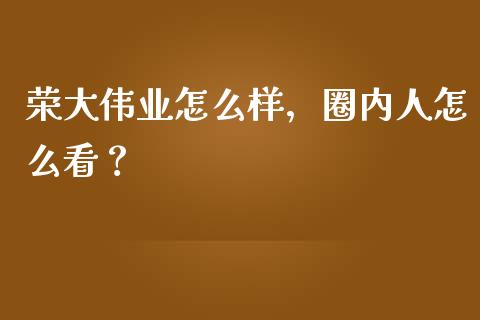 荣大伟业怎么样，圈内人怎么看？_https://cj001.lansai.wang_理财问答_第1张