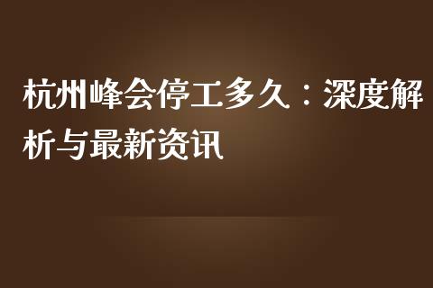 杭州峰会停工多久：深度解析与最新资讯_https://cj001.lansai.wang_财经百问_第1张