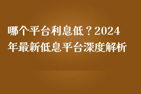 哪个平台利息低？2024年最新低息平台深度解析_https://cj001.lansai.wang_会计问答_第1张
