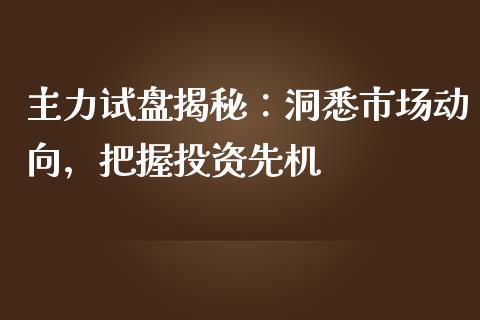 主力试盘揭秘：洞悉市场动向，把握投资先机_https://cj001.lansai.wang_股市问答_第1张