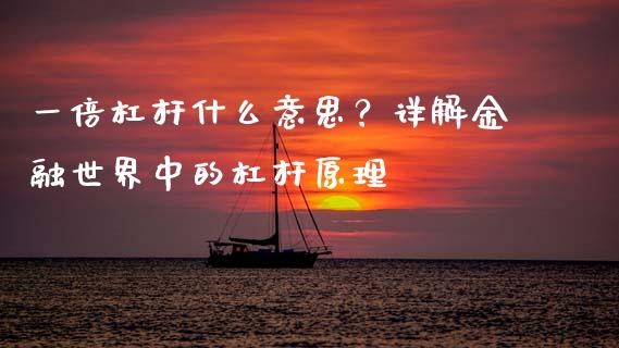 一倍杠杆什么意思？详解金融世界中的杠杆原理_https://cj001.lansai.wang_金融问答_第1张
