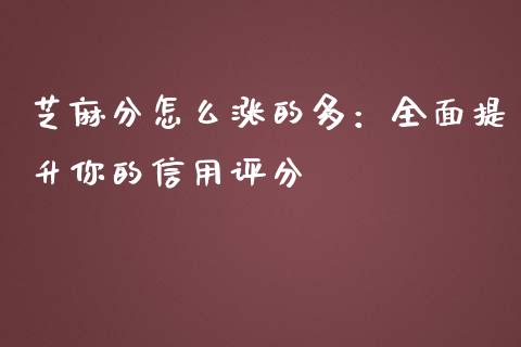 芝麻分怎么涨的多:全面提升你的信用评分_金融问答_第1张_财经百问网 芝麻分怎么涨的多:全面提升你的信用评分_https://cj001.lansai.wang_金融问答_第1张