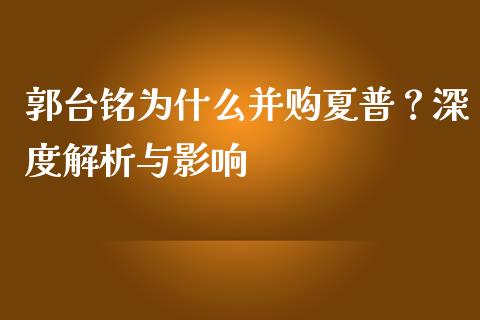 郭台铭为什么并购夏普？深度解析与影响_https://cj001.lansai.wang_期货问答_第1张