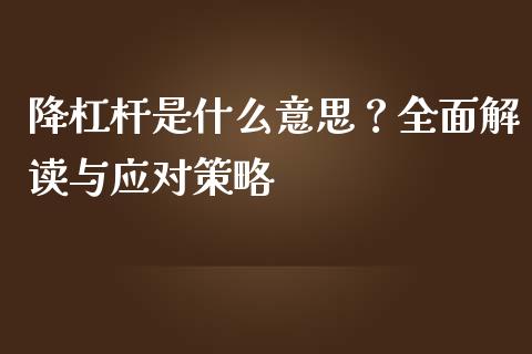 降杠杆是什么意思？全面解读与应对策略_https://cj001.lansai.wang_财经问答_第1张