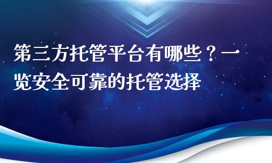 第三方托管平台有哪些？一览安全可靠的托管选择_https://cj001.lansai.wang_财经问答_第1张
